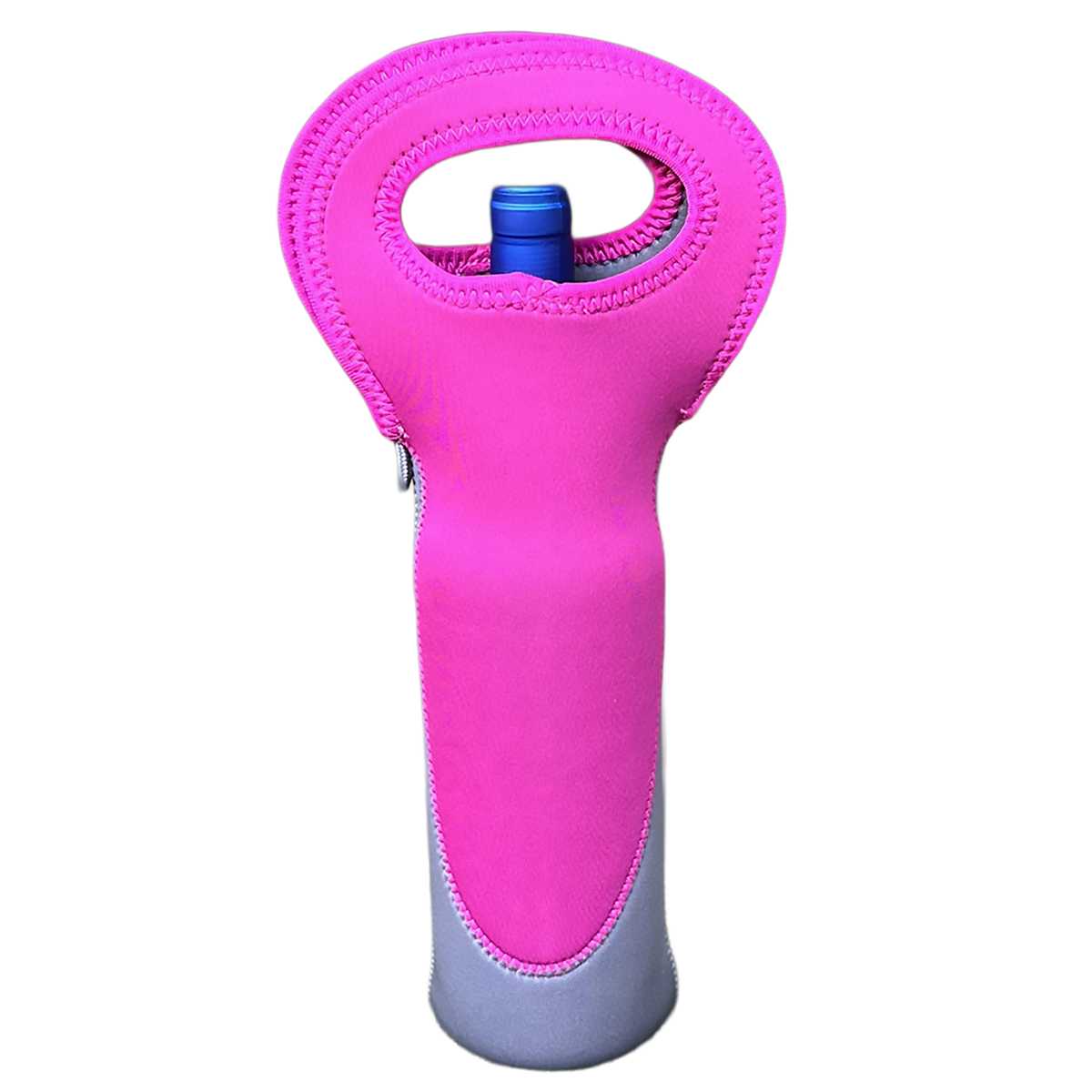 Raspberry/Charcoal Neoprene Wine Bag, standing empty