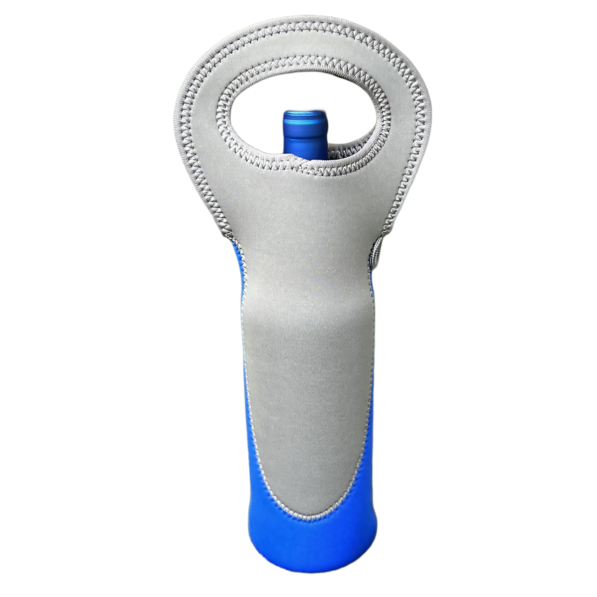 Mushroom/Blue Neoprene Wine Bag, standing empty