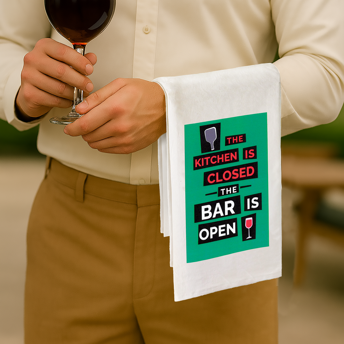 Woman holding a printed pickleball bar towel