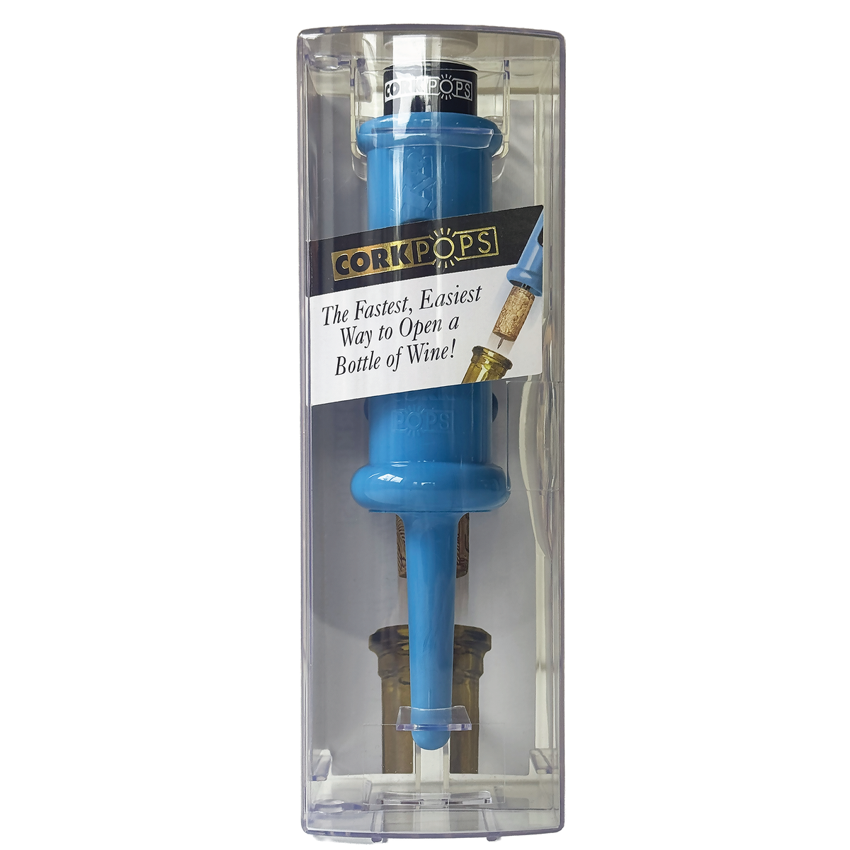 Ocean blue Cork Pops Original opener in its clear retail tube