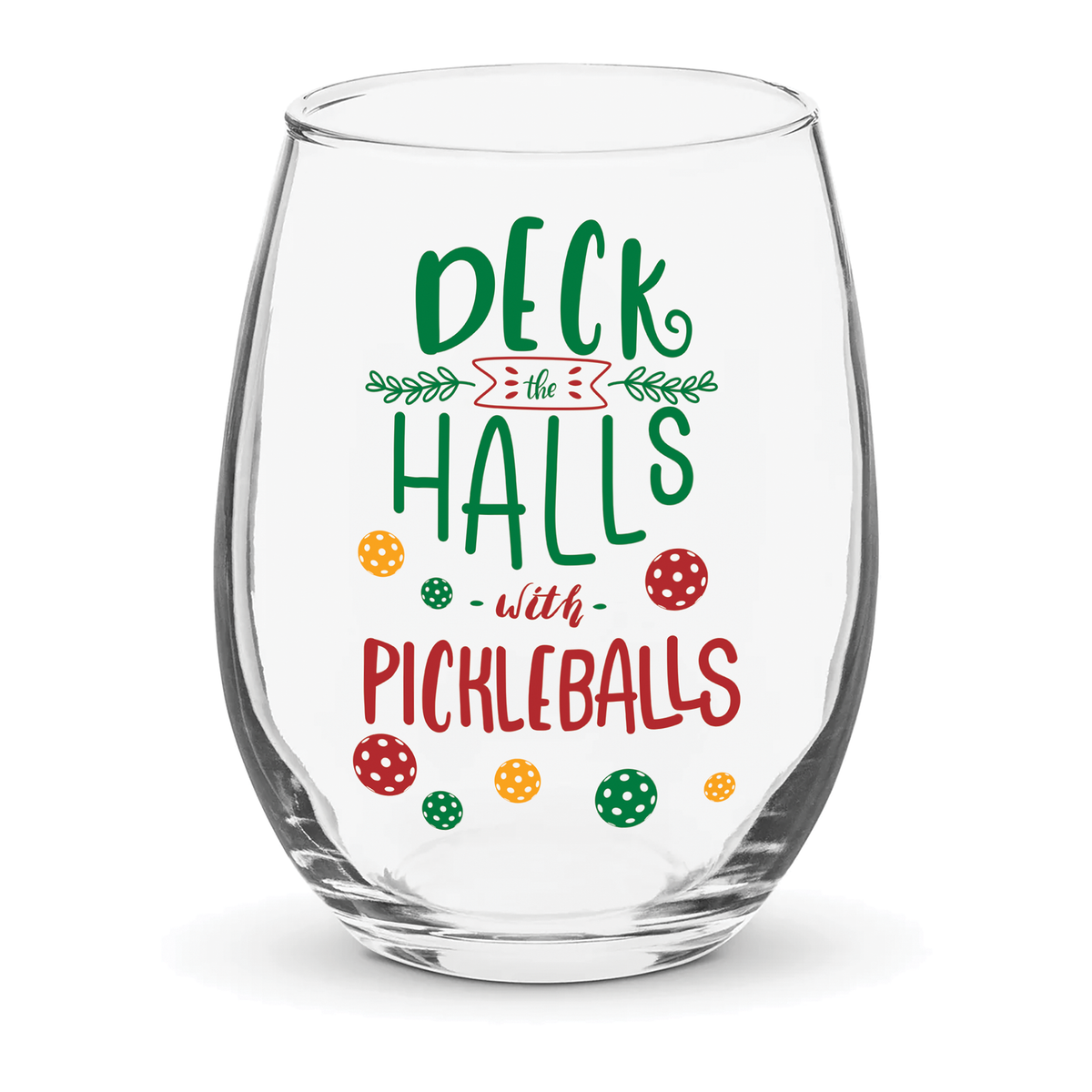 Pickleball "Deck The Halls" Glasses, empty