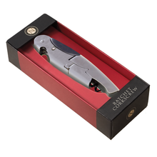 Ratchet corkscrew presented in its red and black gift box