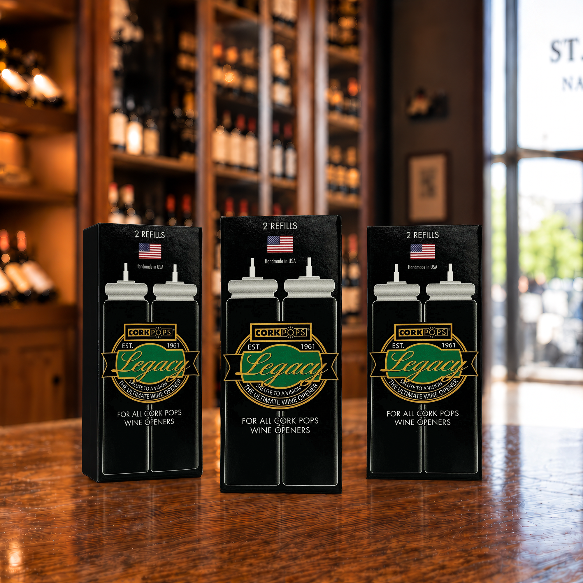 Three boxes of Cork Pops Legacy refill cartridges, two cartridges in each box