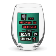 Stemless wine glass printed with a scoreboard-style pickleball design