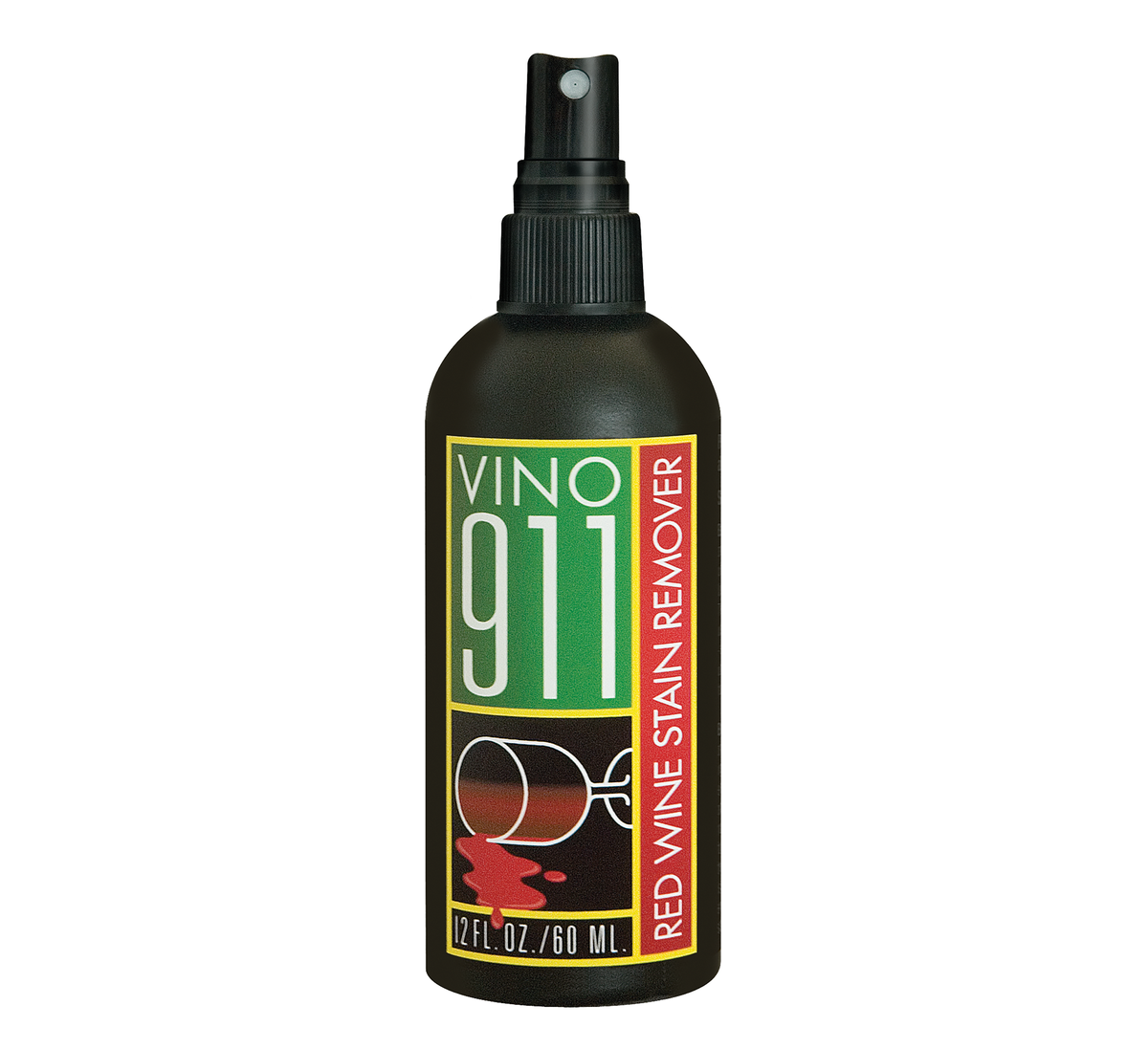 Vino 911 red wine stain remover in its black spray bottle