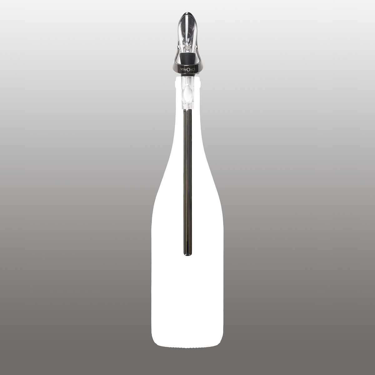 vinOice chilling rod inserted into a white wine bottle