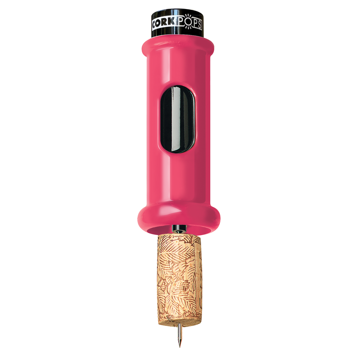 Watermelon pink Cork Pops Original opener with a cork on the needle