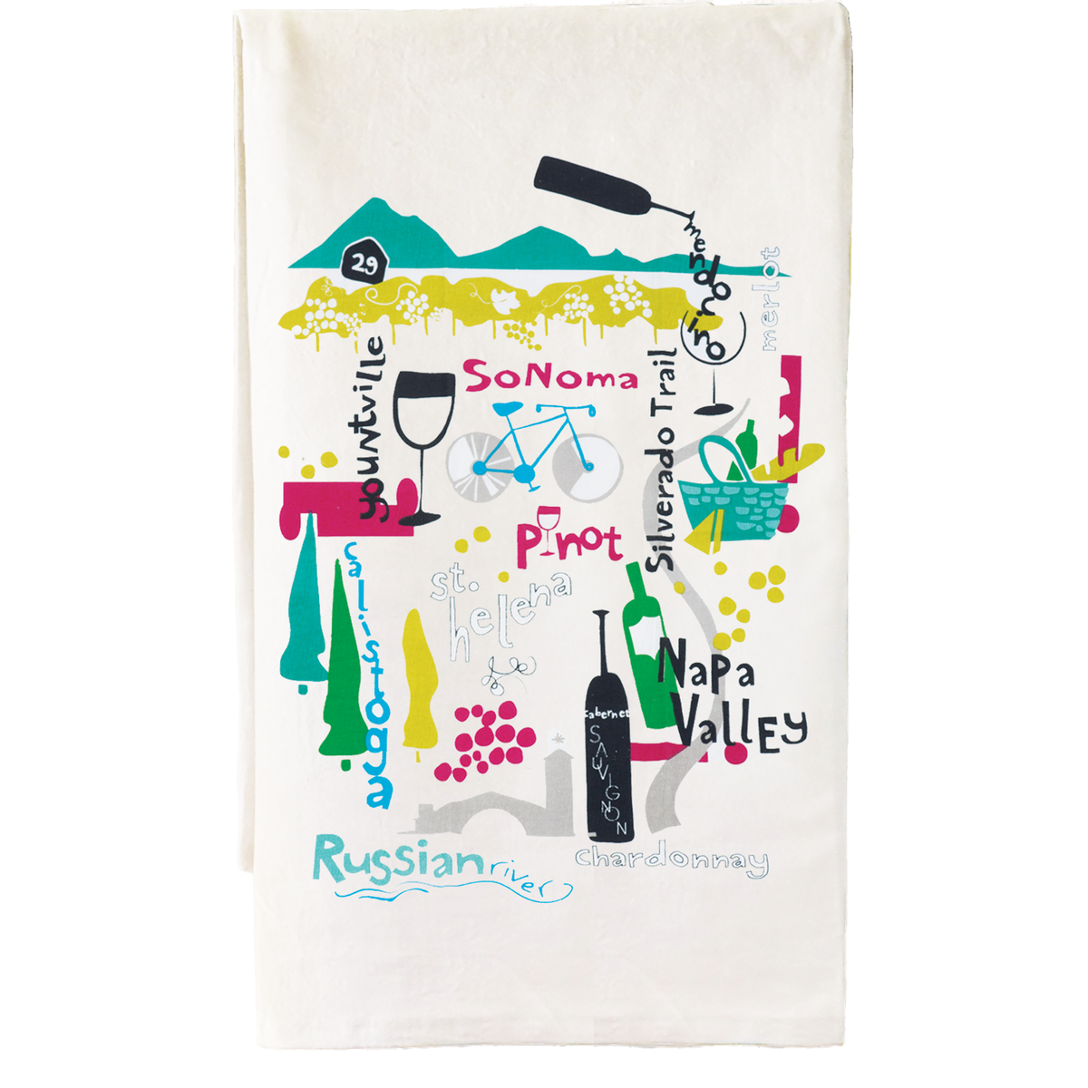 Cotton bar towel printed with “Wine Country”