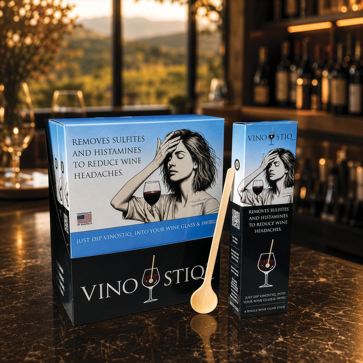 VinOstiq retail display box on a bar top