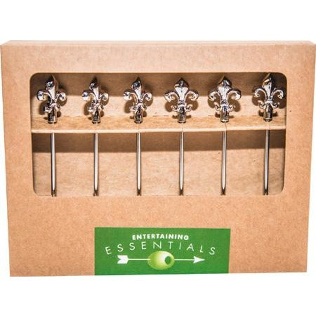 Fleur de lys martini picks presented in their gift packaging