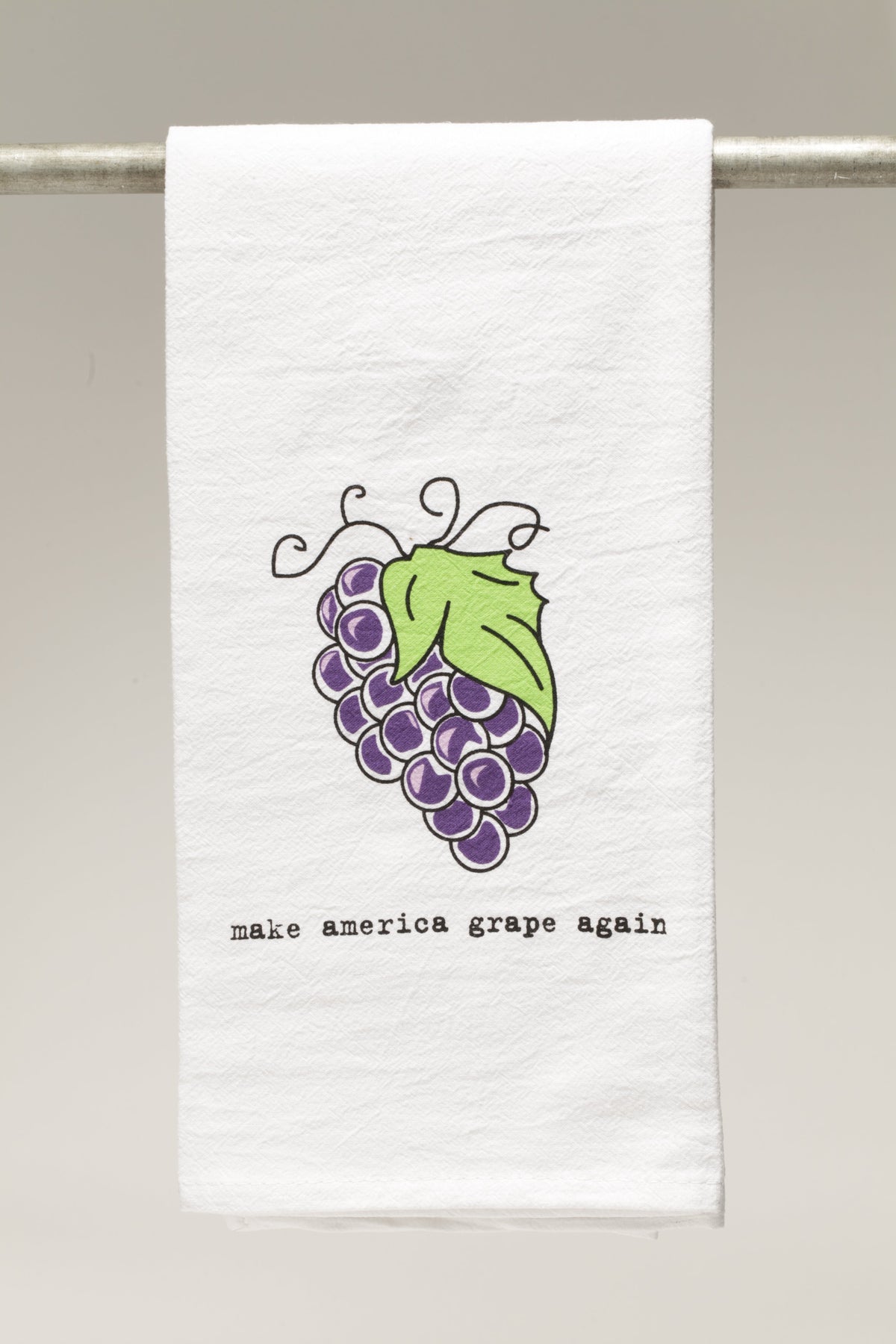 Cotton bar towel printed with “Make America Grape Again”