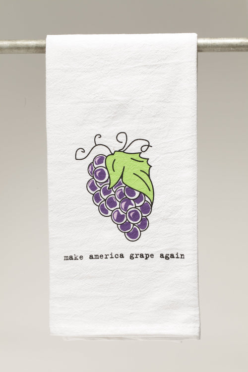 Cotton bar towel printed with “Make America Grape Again”