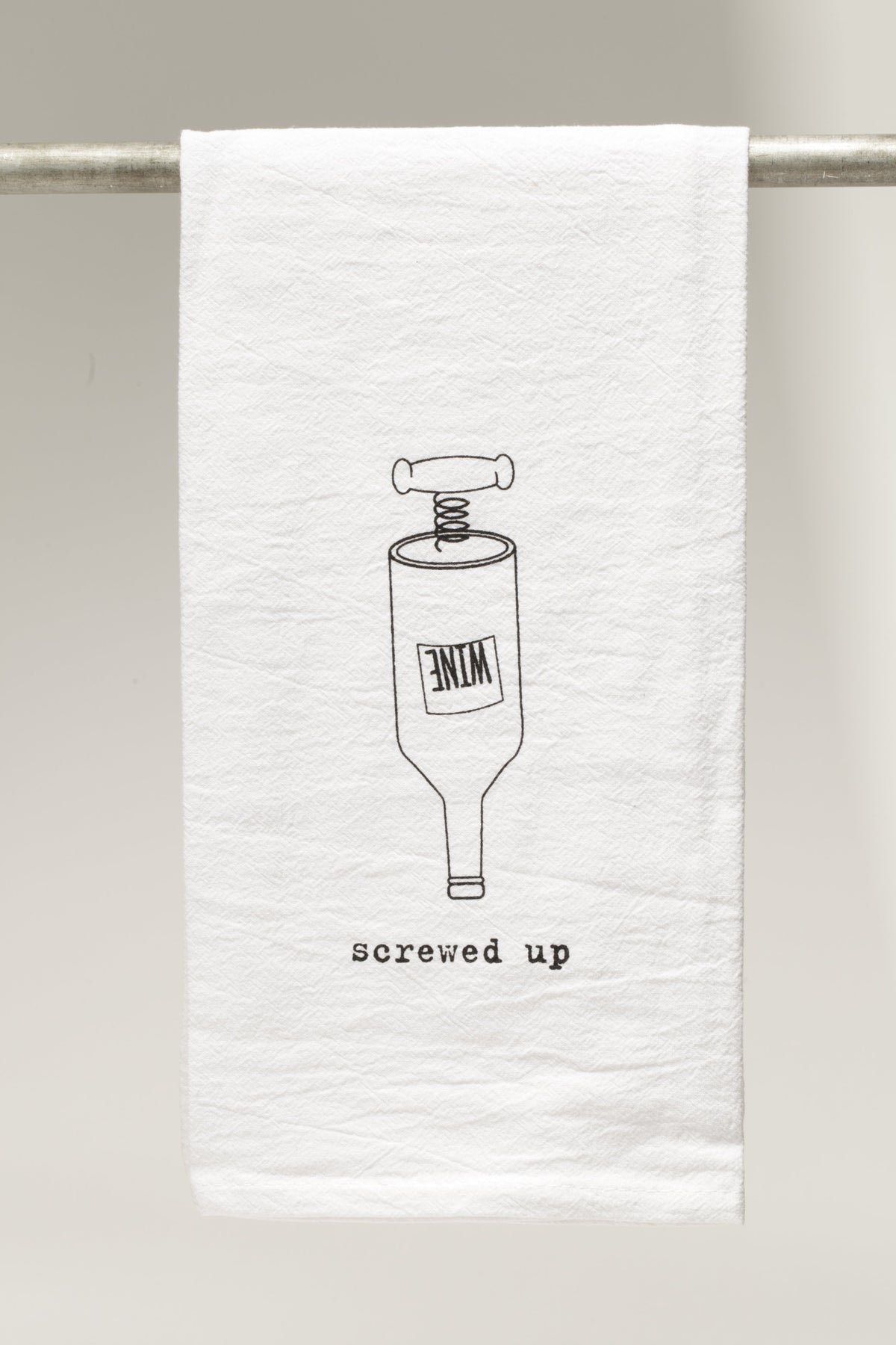 Cotton bar towel printed with “Screwed Up”