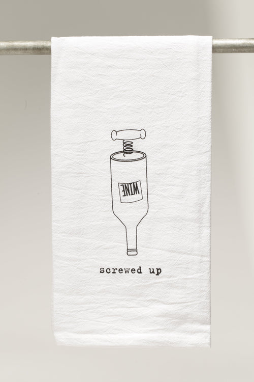 Cotton bar towel printed with “Screwed Up”