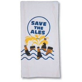 Cotton bar towel printed with “Save the Ales”