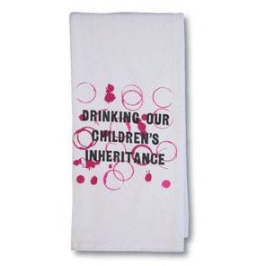 Cotton bar towel printed with “Drinking our Children's Inheritance”