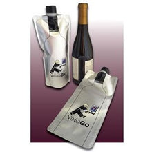 Two VinoGo pouches beside wine bottles