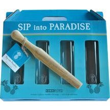 Sip into Paradise set in its blue retail box